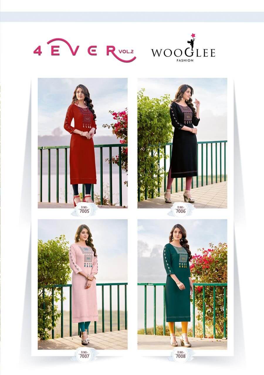 Wooglee 4 Ever vol 2 Embroidery work Kurtis Wholesale Catalog, Purchase Wooglee 4 Ever vol 2 Full Catalog in Wholesale Price Online