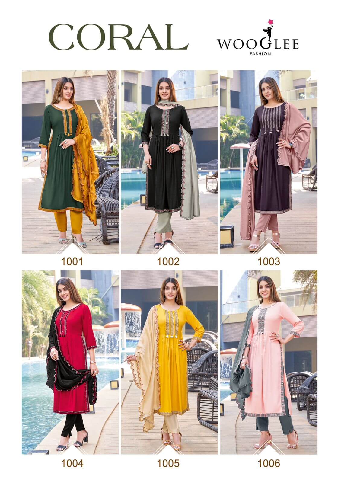 Wooglee Coral Nyra Cut Kurti with Pant Dupatta Catalog, Buy Wooglee Coral Nyra Cut Kurti with Pant Dupatta Full Catalog in Wholesale Price Online